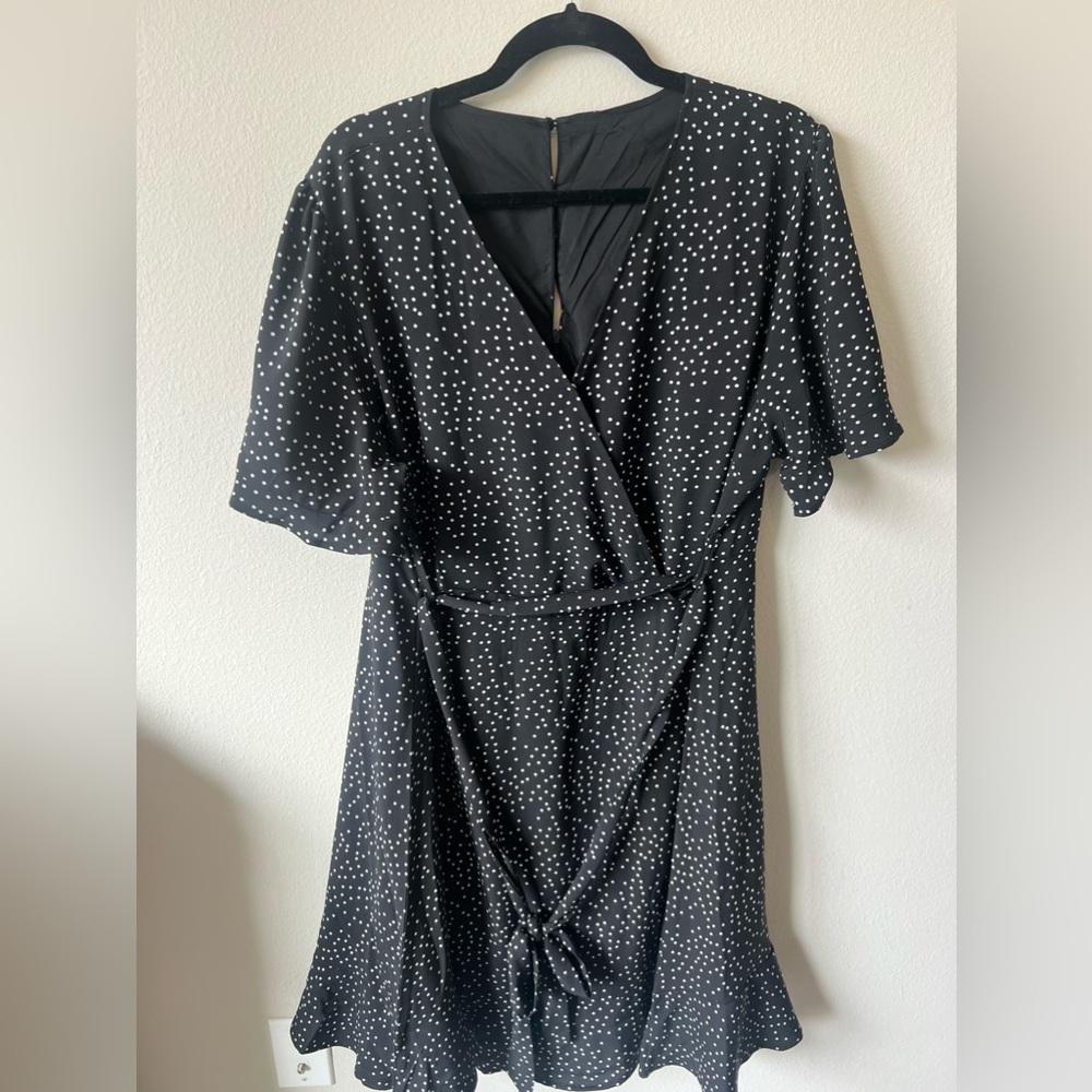 NWOT black polka dot wrap dress